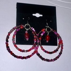 Boho Hoop Earrings Beaded Purple Pink Red Double‎ Strand Dangle Charm